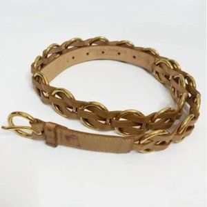 Streets Ahead Woven Braided Leather Adjustable Tan Gold Circle Ring Belt L